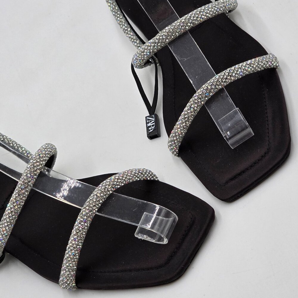 Zara Rhinestone Flat Sandals - NWT - Picture 6 of 17
